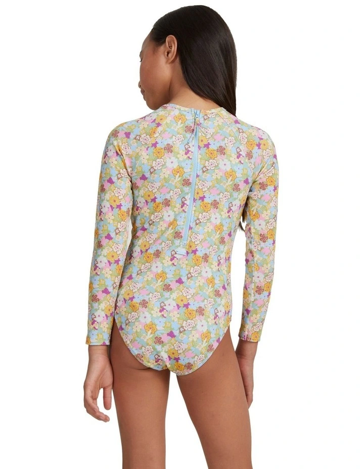 Nostalgic Seaside Long Sleeve One-Piece Rashguard (7-16 Years) in Yellow