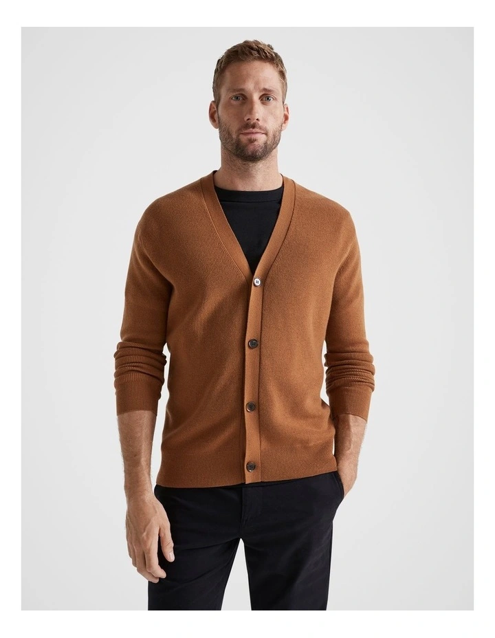 Merino Wool Cardigan in Nutmeg