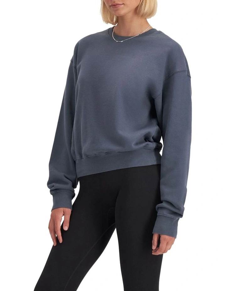 Cotton Fleece Pullover Sweats in Denim Blue