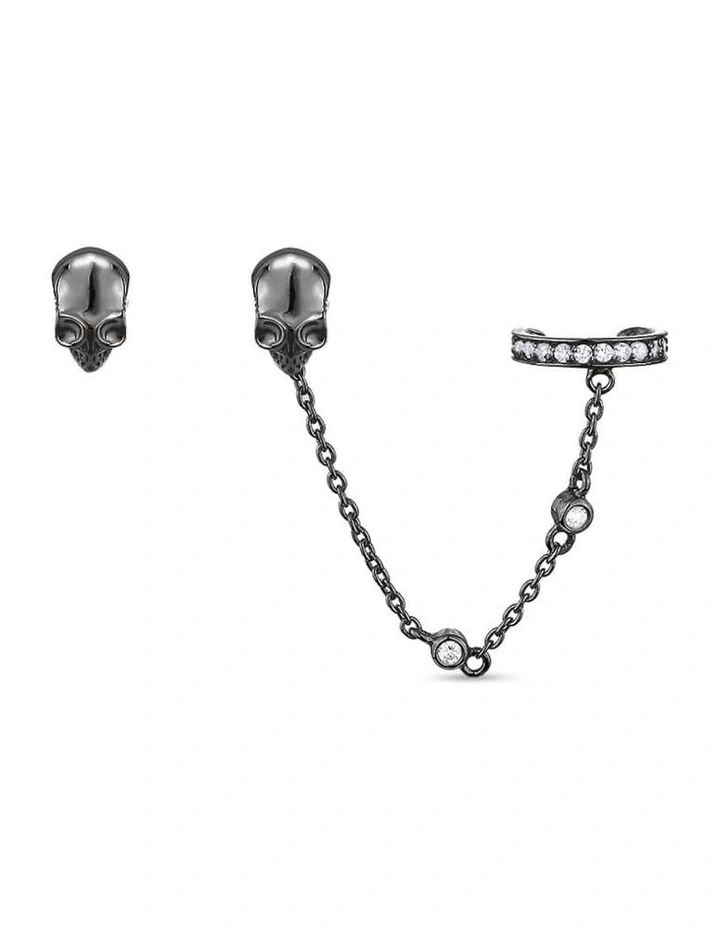 Peace Stud Ear Cuff Set in Black/White