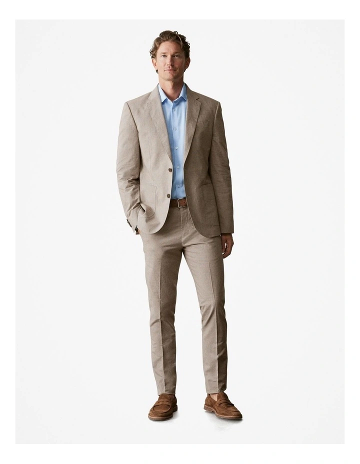 Italian Cotton Linen Check Blazer in Latte