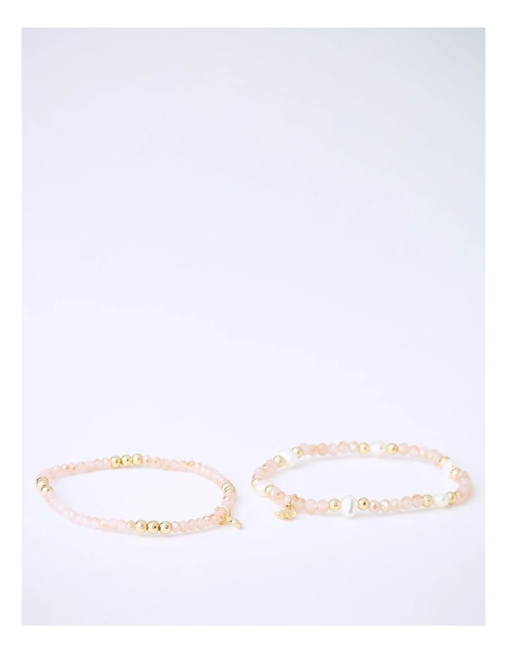 Beaded Bracelet Set With Pearls 2 Pack in Blush