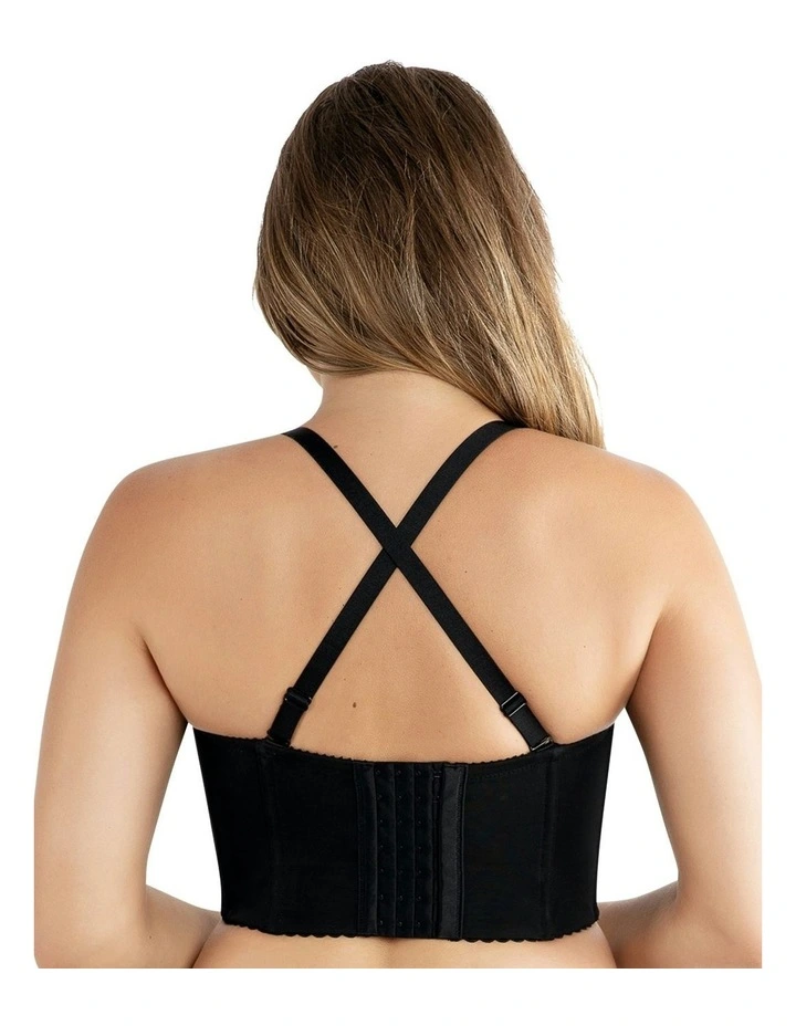 Stevie Faux Leather Longline Bustier Bra Top in Black Faux Leather