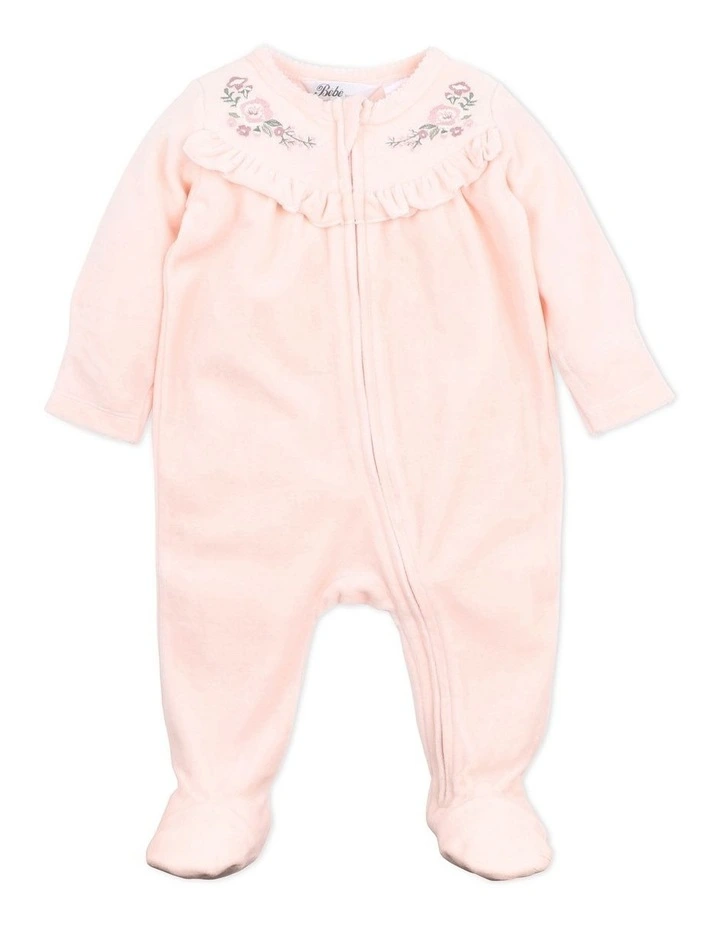 Thea Velour Long Sleeve Zip Onesie Romper in Pale Pink