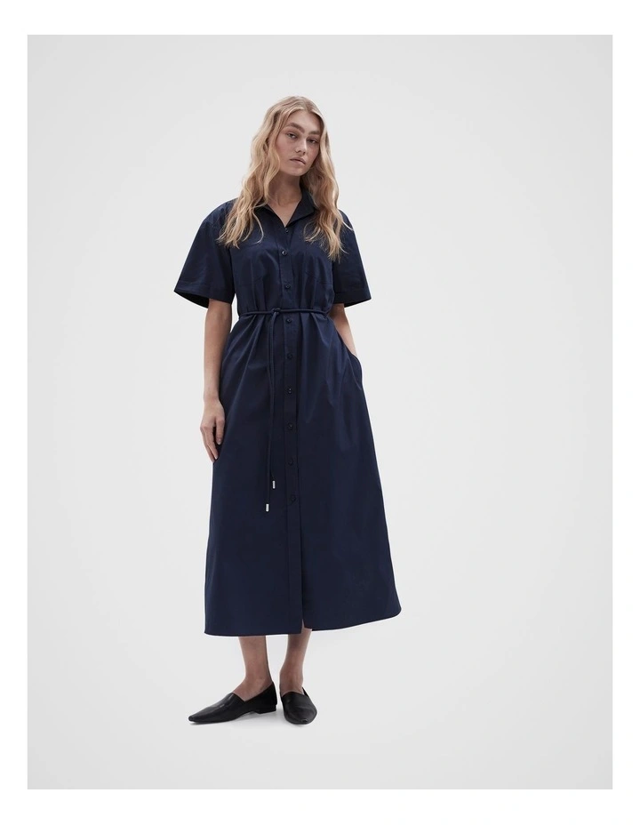 Cotton Shirt Maxi Dress in Navy