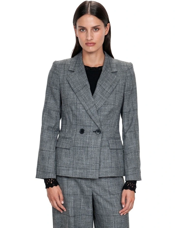 Monochrome Check Blazer in Charcoal Melange