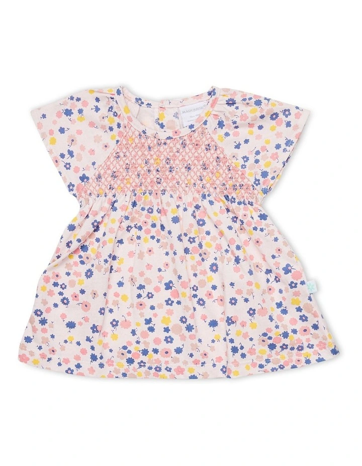 Floral Jersey Smocking Dress in Petal Yardage