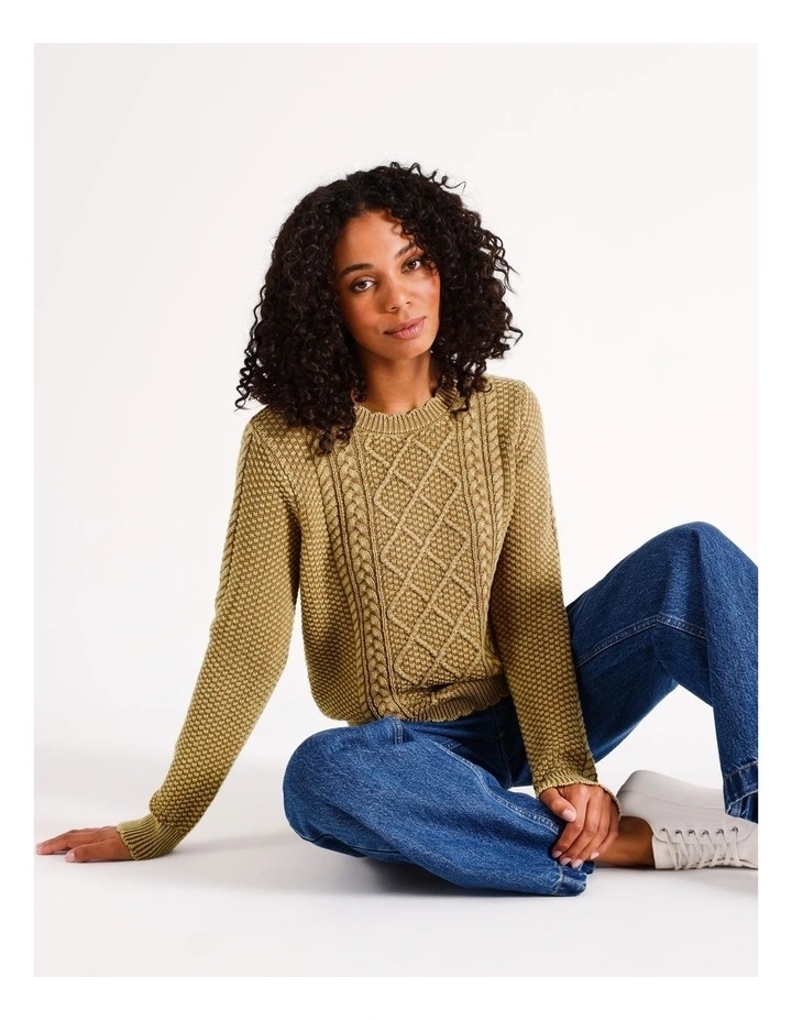 Washed Cable Knit Jumper in Taupe