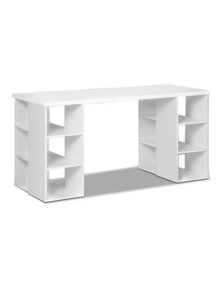 3 Level Desk with Storage and Bookshelf White