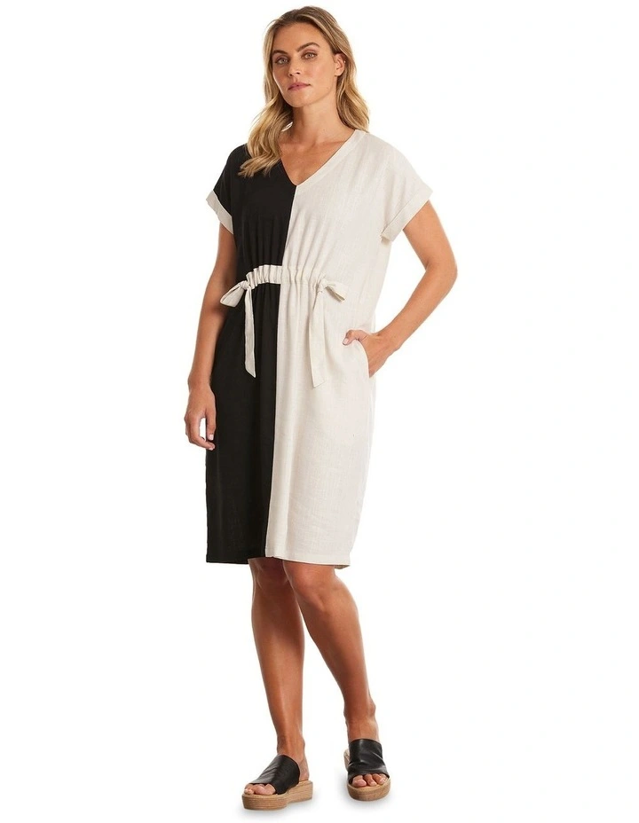 Spliced Short Sleeve Dress in Beige