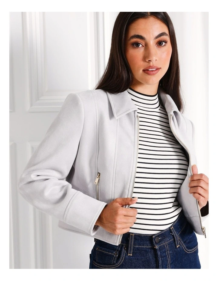 Suedette Trucker Jacket in Grey