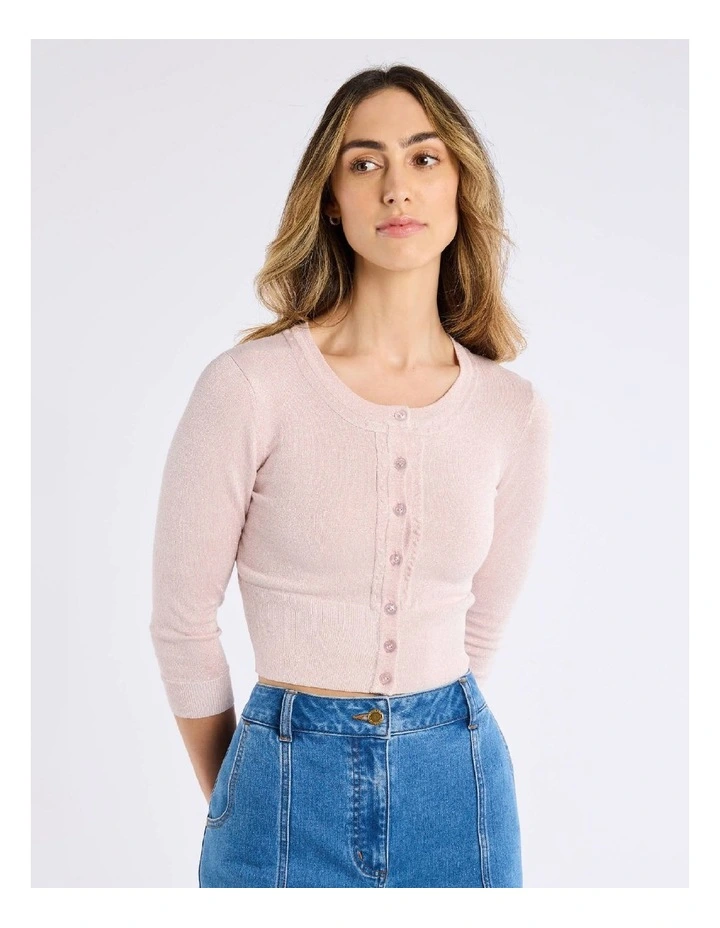 Chessie Shimmer 3/4 Sleeve Cardigan in Blush Pink