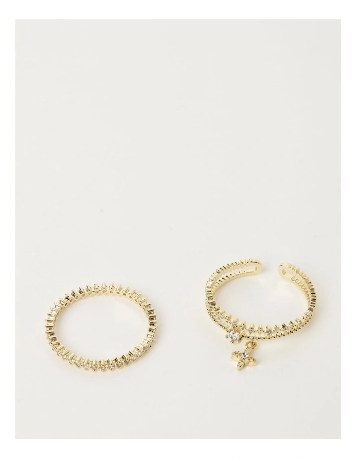 Fine Clover Charm Ring 2pk in Gold