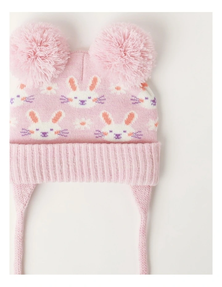 Bunny Flap Ear Beanie in Pink