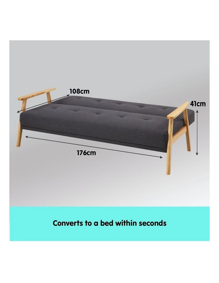 3 Seater Linen Fabric Sofa Bed Lounge Couch Futon Dark Grey