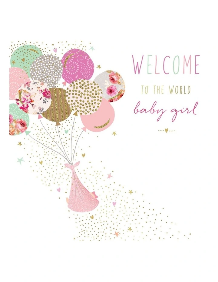 Baby girl card balloons