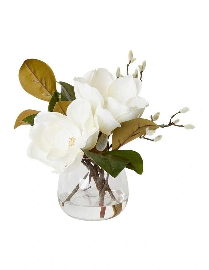 Magnolia Flower With Buds Alma Vase in White