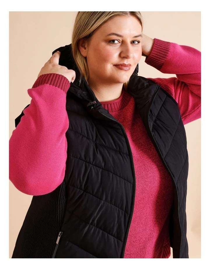 Recycled Polyester Vest With Stretch Sides And Packaway Hood In Black