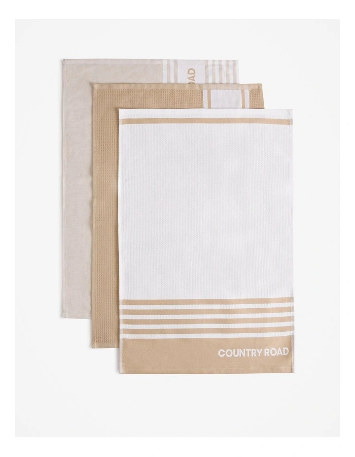 Aeri Australian Cotton Tea Towel Pack of 3 in Fawn