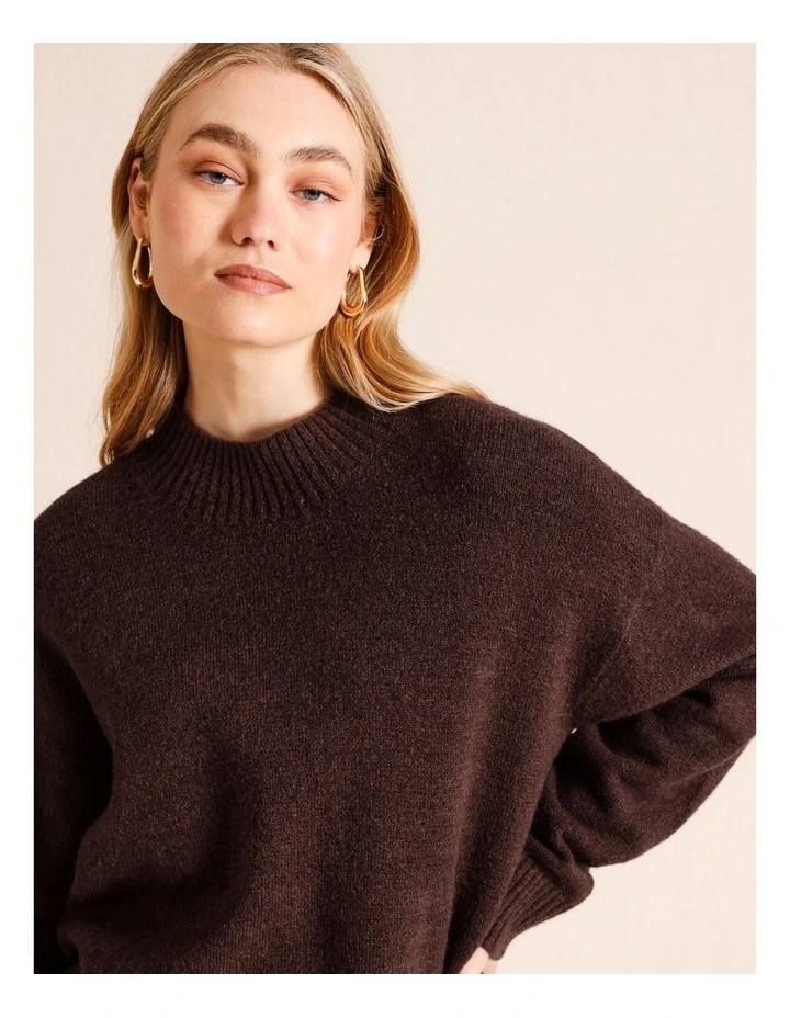 Mock Neck Jumper in Chocolate