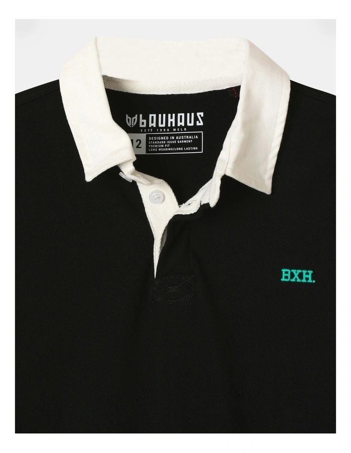 Long Sleeve Knit Rugby Shirt in Black