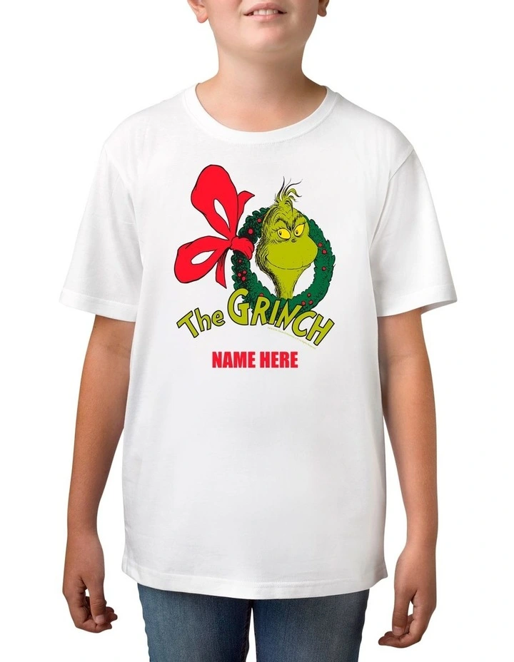 Boy's Dr Seuss The Grinch Xmas Personalised Cotton T-Shirt