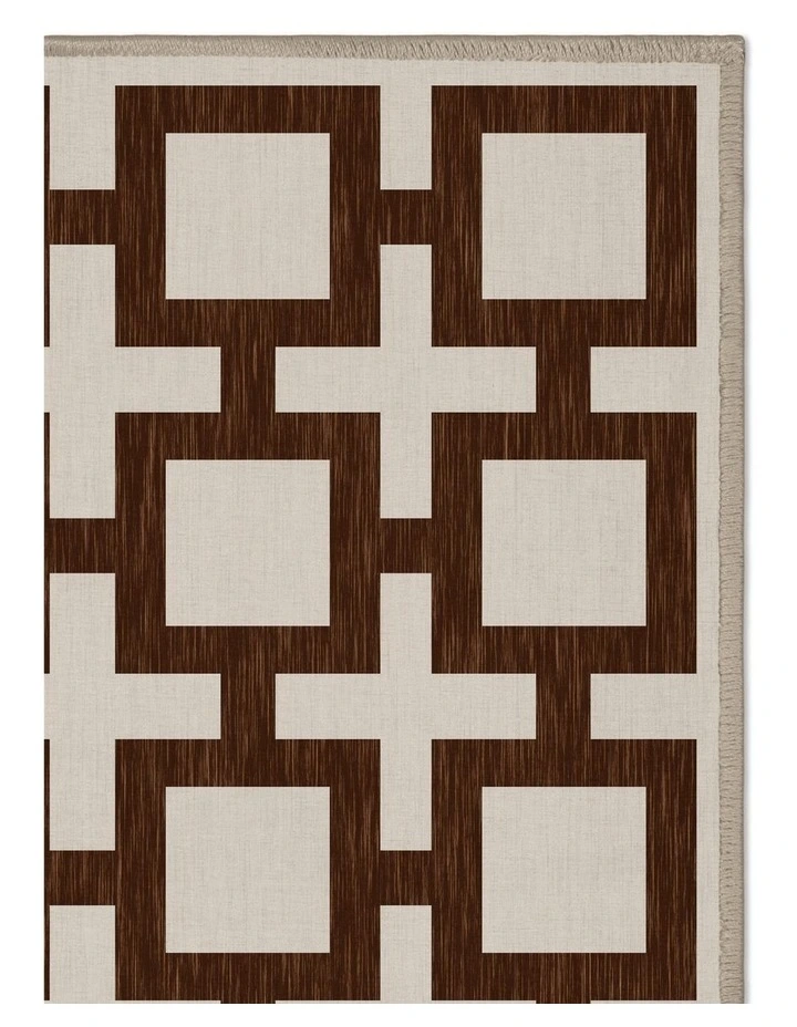Block Washable Chenille Rug in Brown