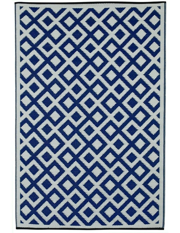 180x270cm Marina Indigo Blue & White Recycled Plastic Outdoor Rug and Mat