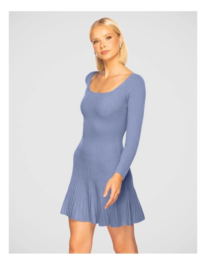 Emillia Square Neck Knit Dress in Dusty Blue