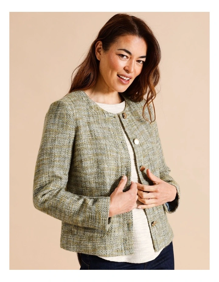 Lined Check Button Front Jacket In Blues/bronze