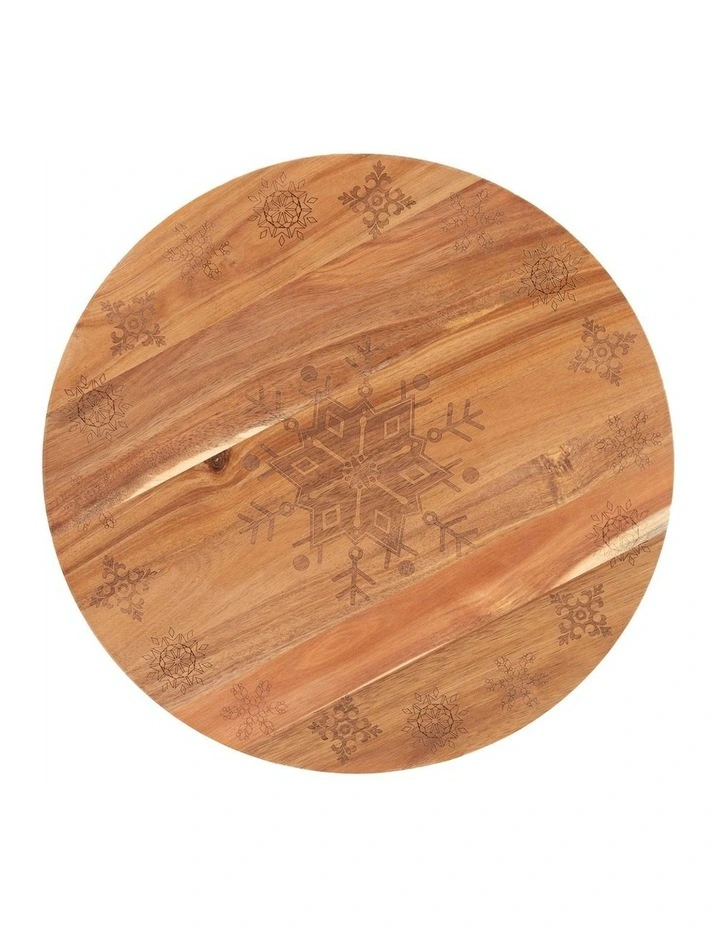 Wooden Lazy Susan Tray 18inch in Wood Snowflake