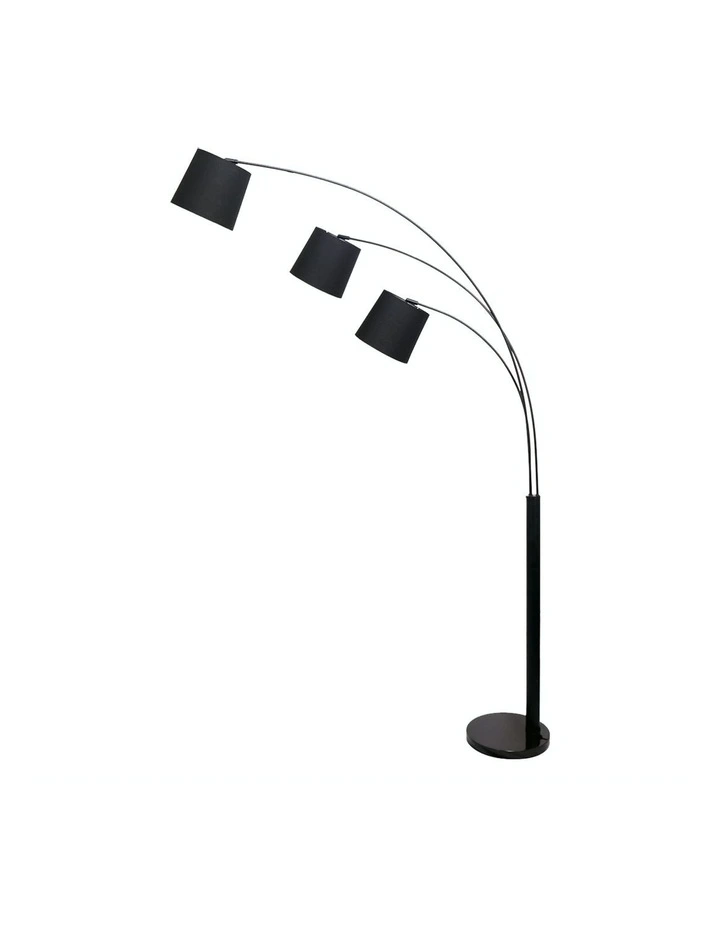 Adjustable 3-Light Tapered Shade Arc Floor Lamp Black