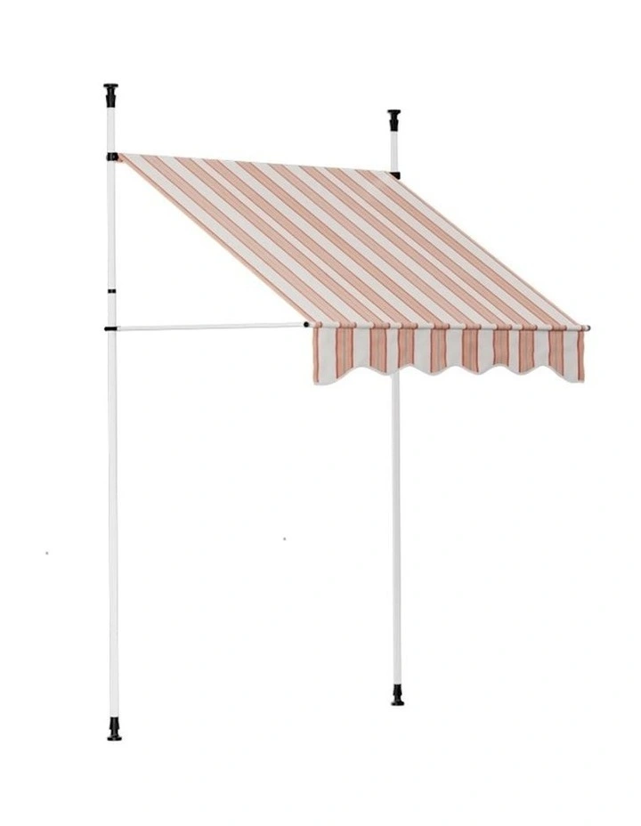 Instahut Window Fixed Pivot Arm Awning Outdoor Door Canopy 2X1.8M in Beige/Brown