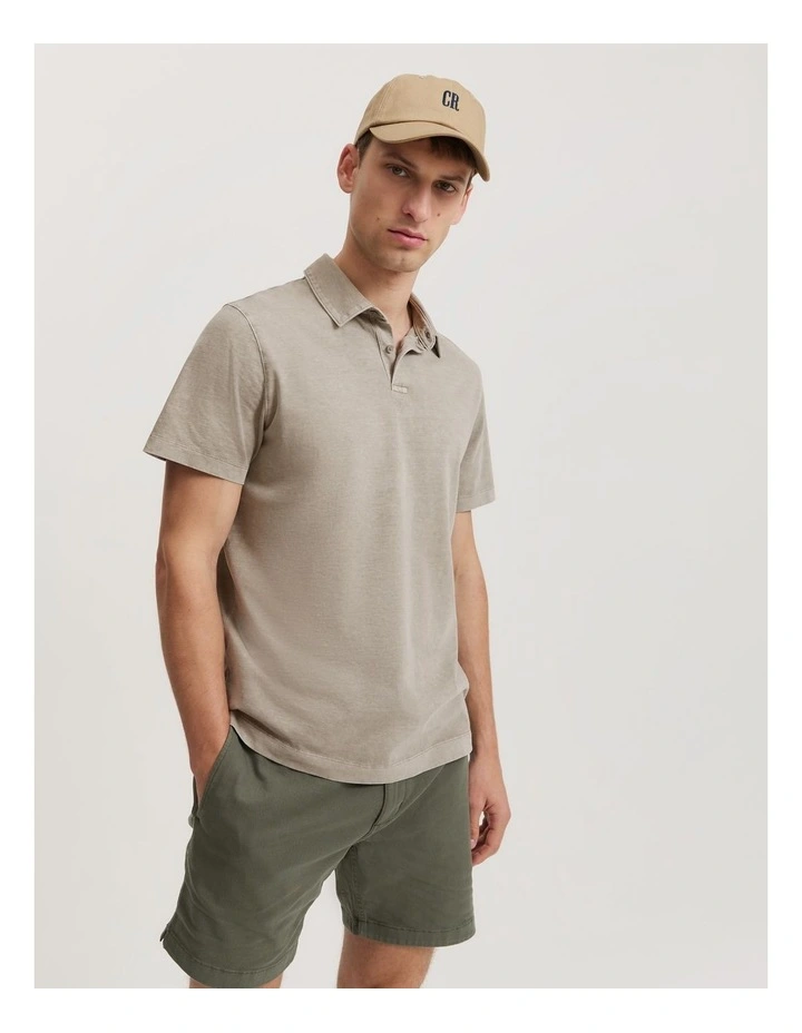 Garment Dyed Organically Grown Cotton Polo Shirt in Pebble