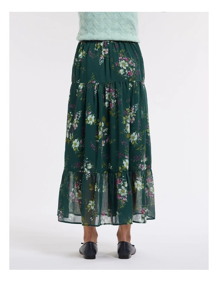 Woodland Bloom Midi Skirt in Green