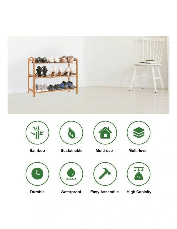Bamboo Layers Storage Shoe Rack & Organiser 3 Tiers in Natural