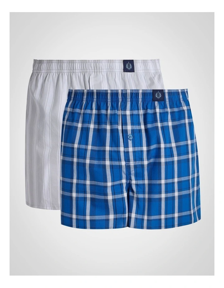 2 Pack Softwash Woven Boxers Fit Check in Blue Grey