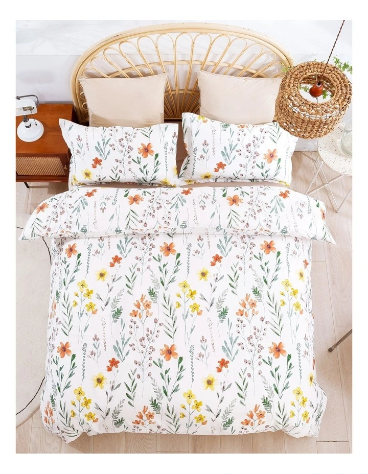Daisy Pure Cotton Quilt Cover Set in White