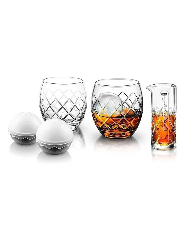 Hand-Etched On The Rock Whisky Glass 5 Piece 100ml in Clear
