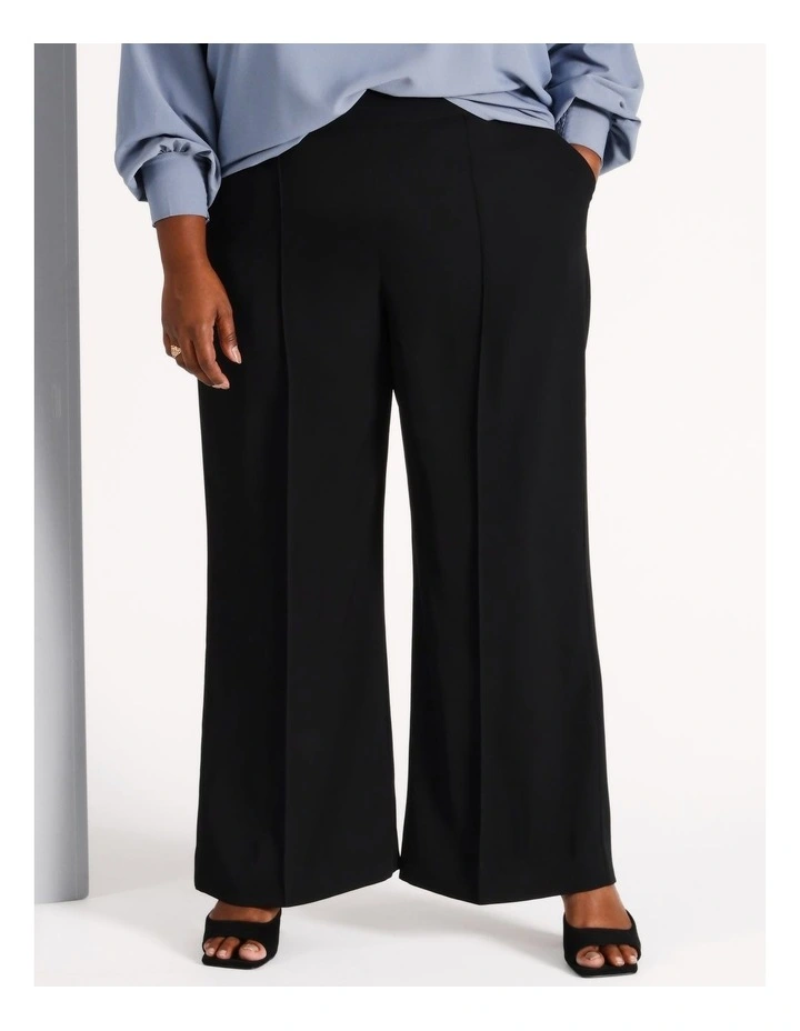 Recycled Polyester Pintuck Wide Leg Pant in Black