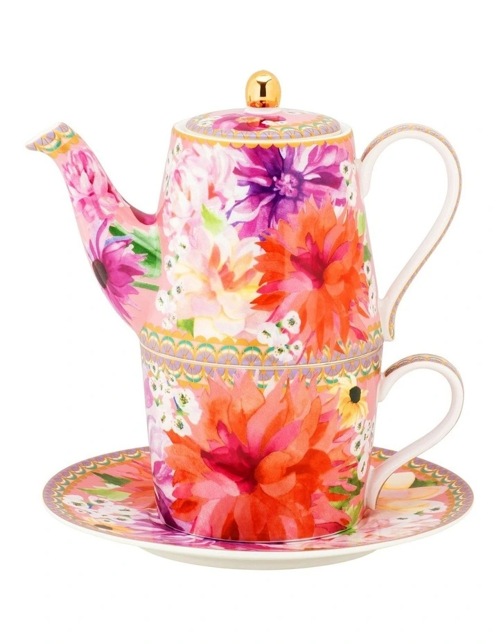 Teas & C's Dahlia Daze Tea for One with Infuser 340ml Gift Boxed in Multi