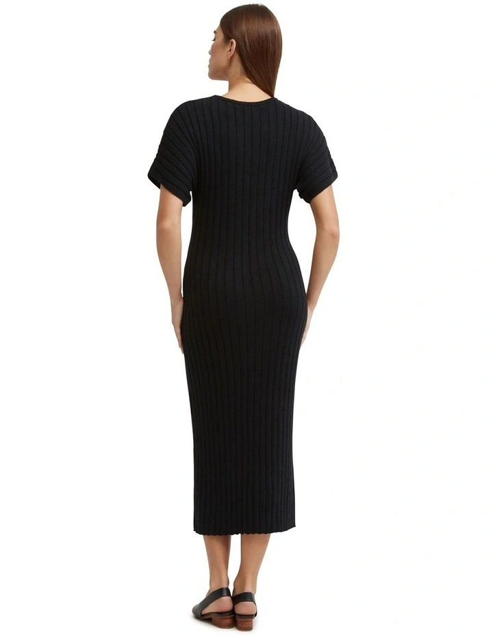 Maya Rib Short Sleeve Dress in Black