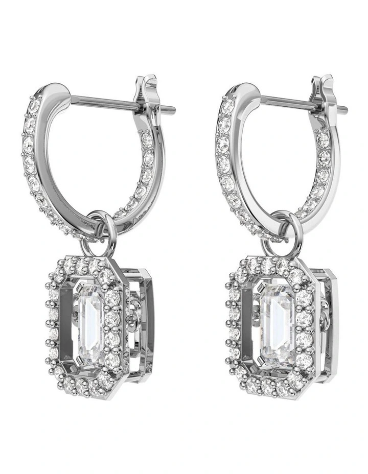 Millenia Drop Earrings Octagon Cut Rhodium Plated in White