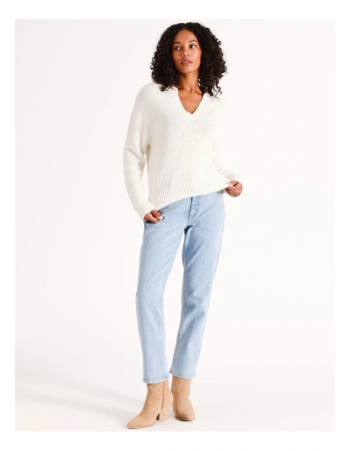 Boucle Knit Polo Jumper in Milk