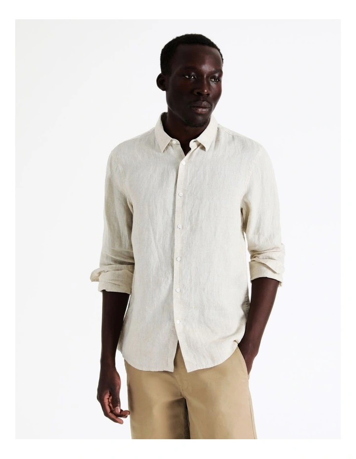 Bondi Linen Long Sleeve Relaxed Shirt in Oatmeal
