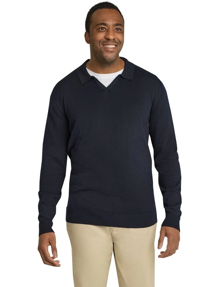 Essential Knitted Polo Sweater in Ink