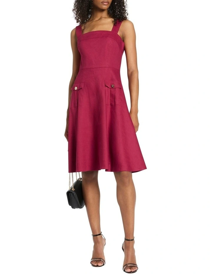 Best Song Eva Linen Dress in Magenta