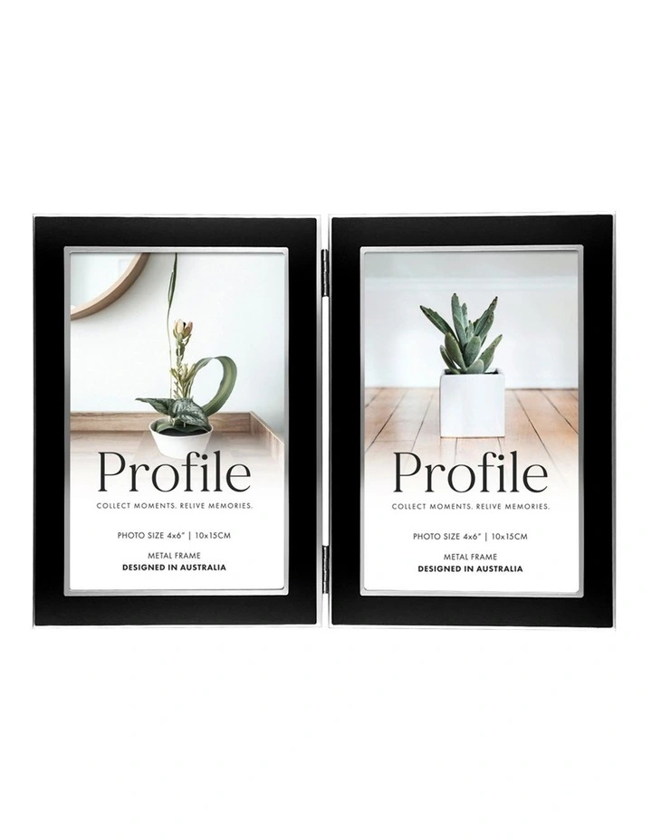 Eternal Hinged Double Solid Metal Photo Frame 5x7 in Black