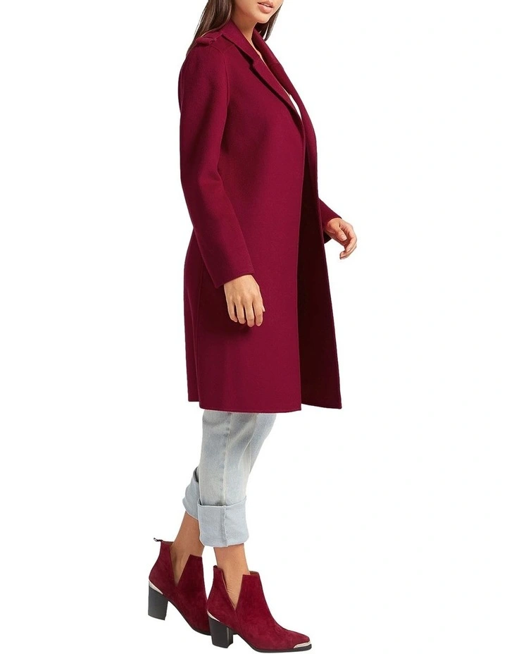 Jealousy Belted Wool Blend Coat in Pink