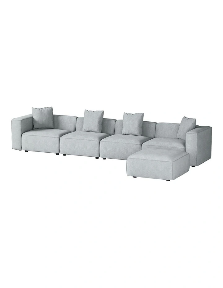 5-Seater Chaise Modular Sofa Set in Grey